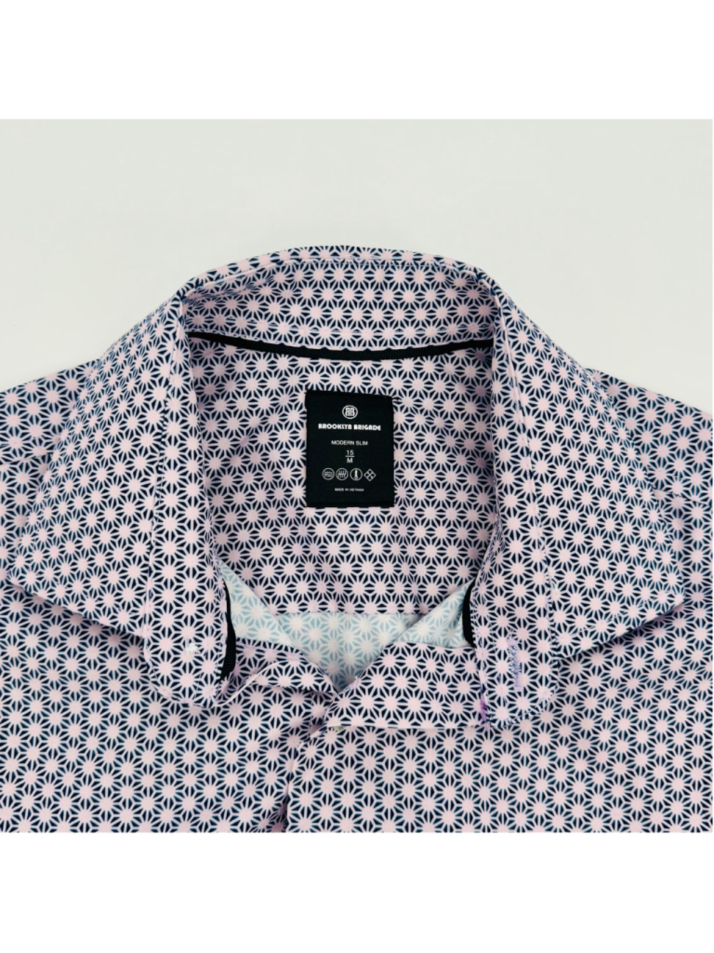 Brooklyn Brigade Modern Slim Button Down Performance Shirt Size M Pink Navy